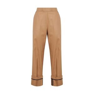 Herno Women Camel Cotton Gabardine Trousers With Turn-Up Hems